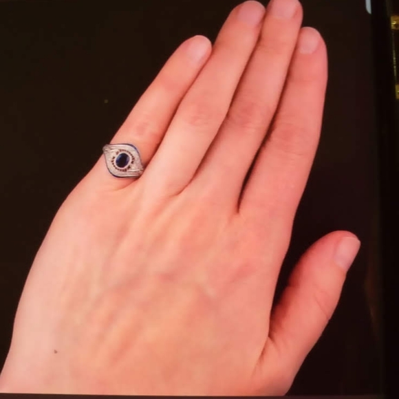 Art Deco Vintage Women's Silver,Sapphire, white To - Picture 5 of 5
